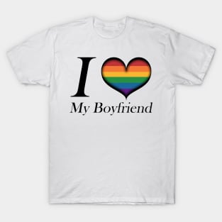 I Heart My Boyfriend Gay Pride Typography with Rainbow Pride Flag Design T-Shirt